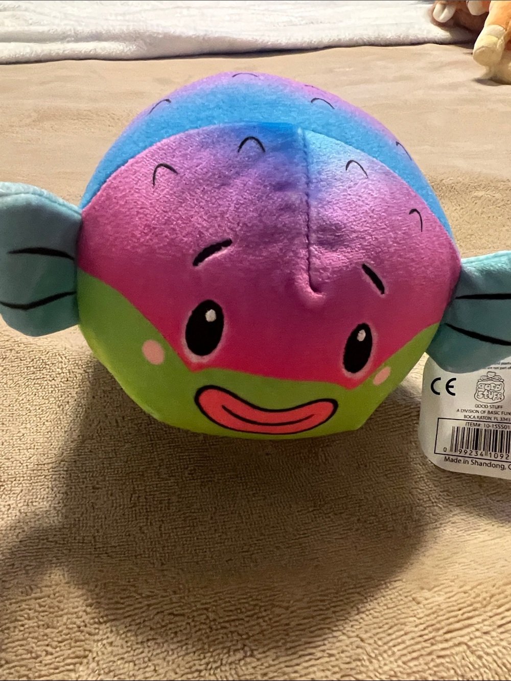 Rainbow pufferfish plush